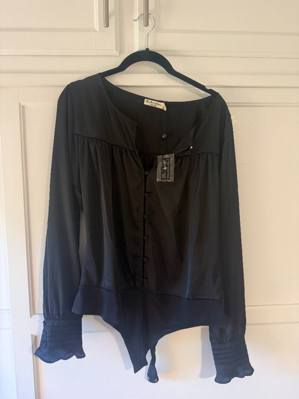 For Love & Lemons Skivvies Satin Bodysuit Black L